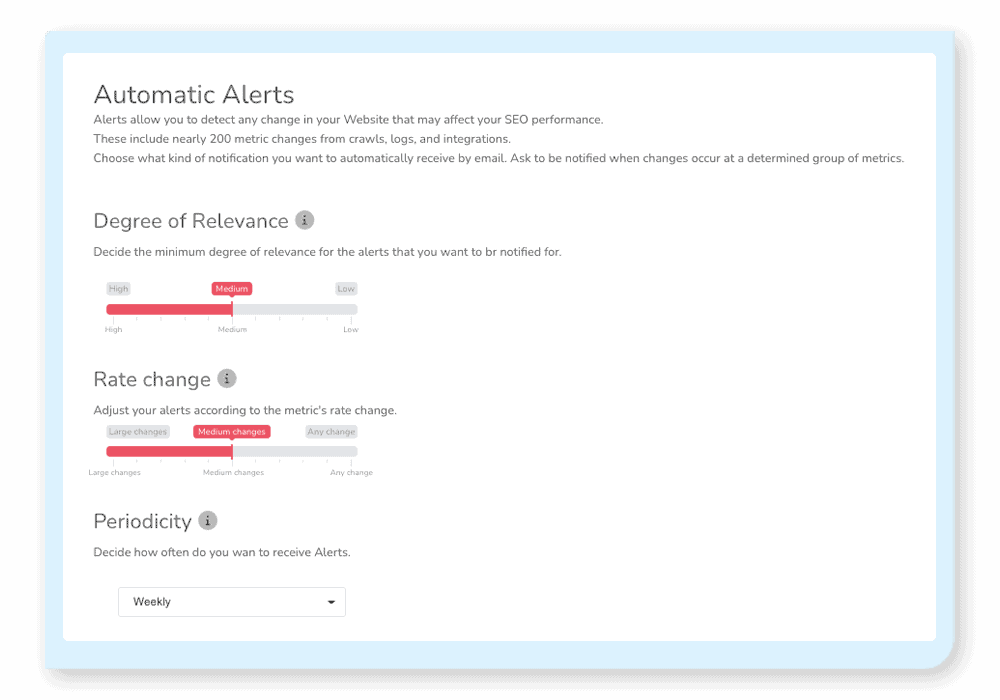 Search Atlas advanced SEO software dashboard with alert settings and metrics.