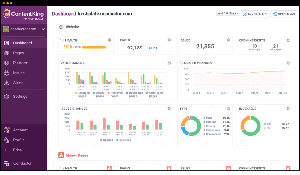 Via ContentKing ContentKing by Conductor Dashboard Example