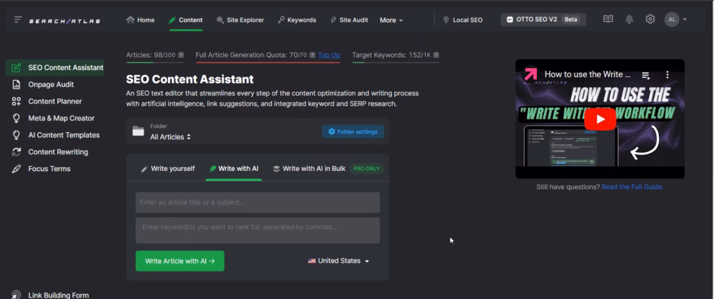 Search Atlas SEO Content Assistant Article Writer