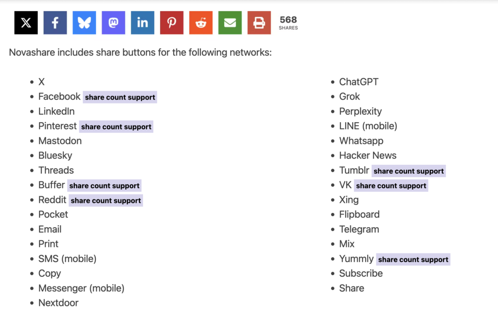 Novashare features