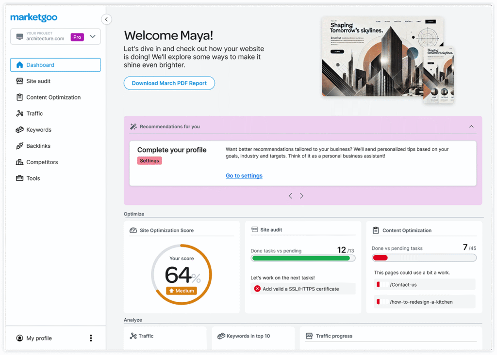 Marketgoo dashboard