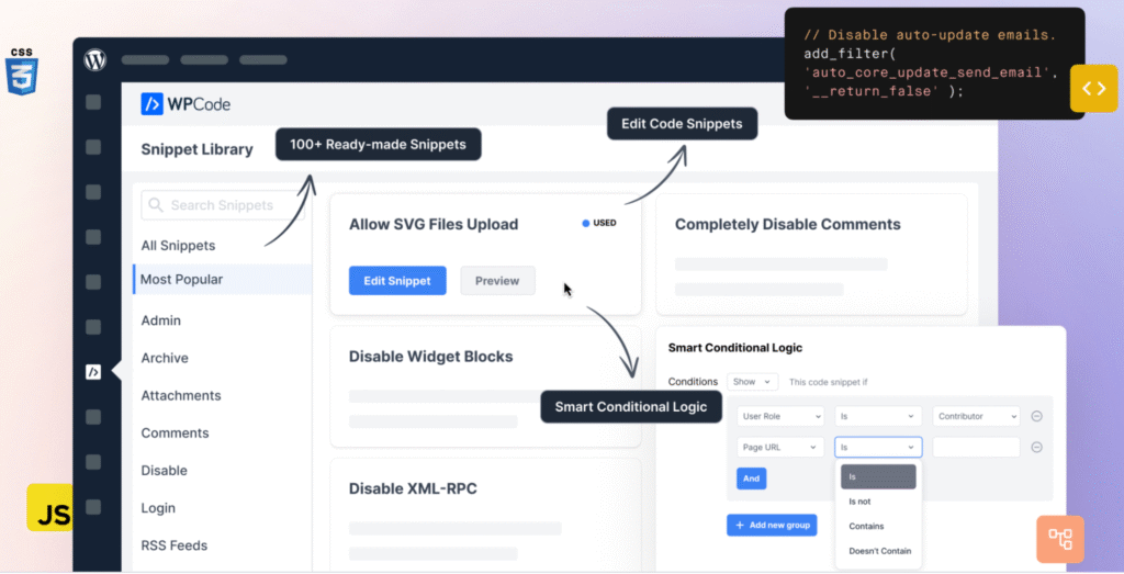 WPCode dashboard