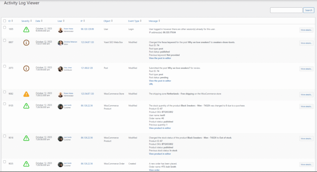 WP Activity Log viewer