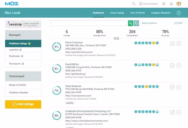 Via Moz moz local dashboard