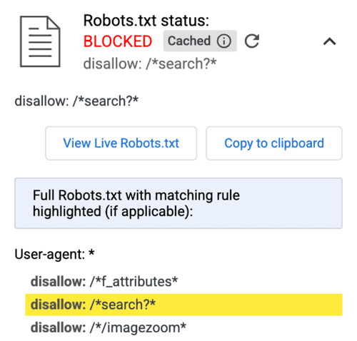 BLOCKED Robots.txt status indicating search engine access restriction.