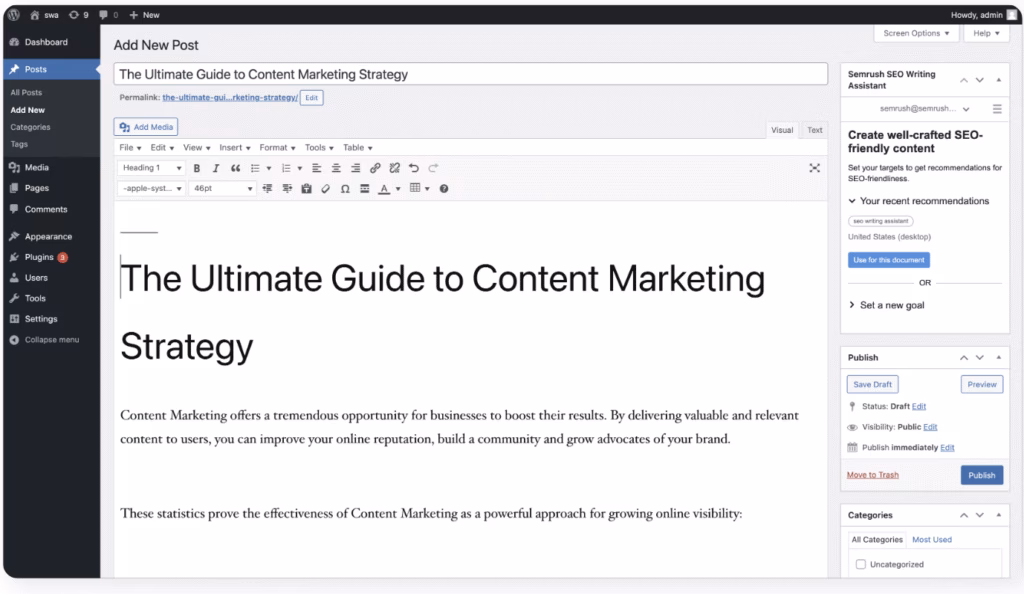 Via Semrush SEO Writing Assistant semrush