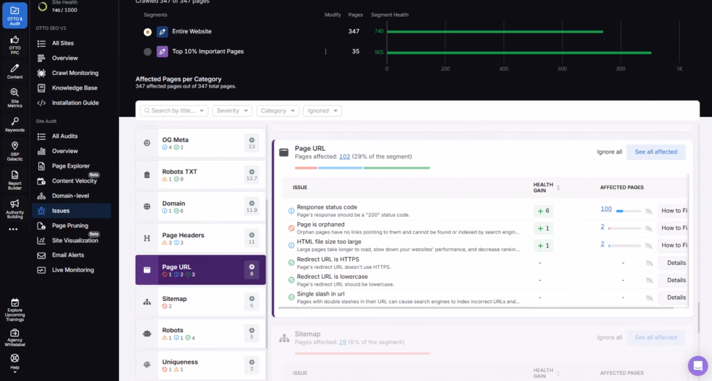 Site Audit Page URL