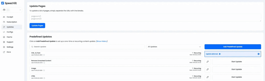 speedkit dashboard