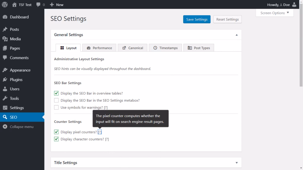 The SEO Framework settings