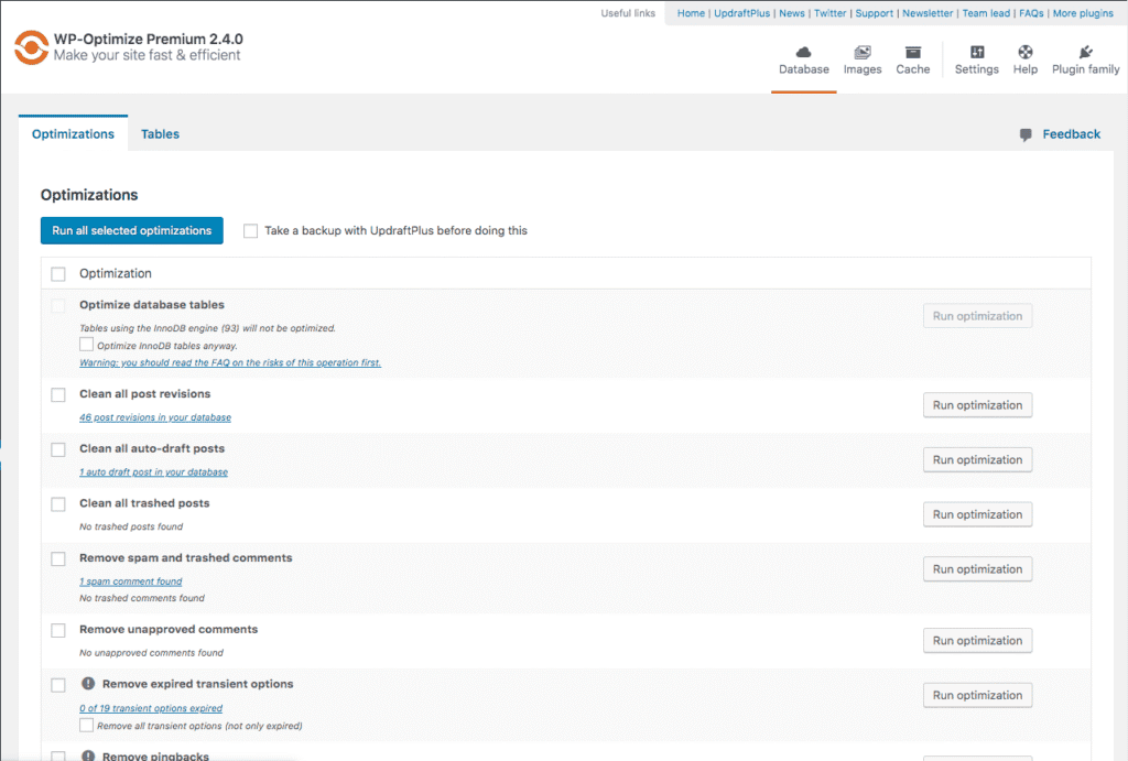 wp optimize premium plugin